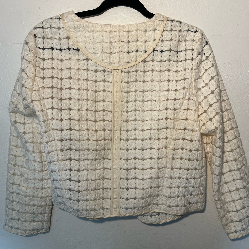 Anthropologie floral lace sheer open blazer jacket. Size medium. - Picture 3 of 4